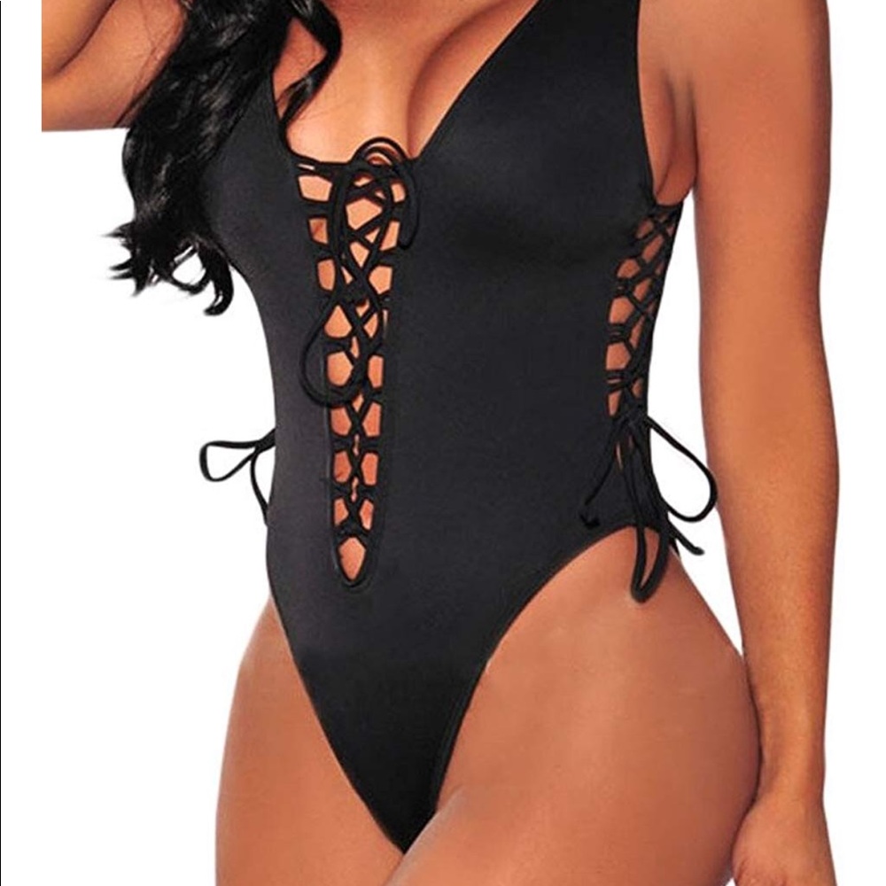 Strappy Black One Piece Bathing Suit Brand New